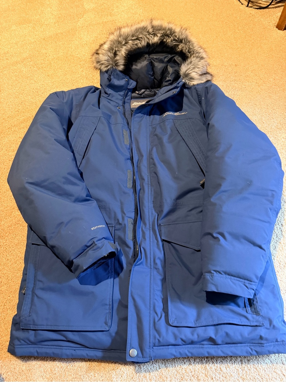 Eddie Bauer Navy Blue Parka with Faux Fur Hood